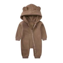 Alunsito Säuglingsbabys Mädchen Kleidung Reißverschluss Bären Ohr mit Kapuze-Jumpsuit Langarm Langarm Fleece Bodysuit Outfit Herbst Winter warme Kleidung 66 braun 3-6 Monate von Alunsito