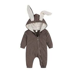 Baby Junge Mädchen Kapuzen Overall Kleinkind Kleinkind Neugeborene Kinder Kaninchen Ostern Body Frühling Sommer Kleidung Langarm Strampler Reißverschluss Onesies Playsuit, 90, Braun, 12-18 Monate von Alunsito