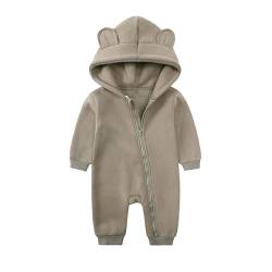 Baby Mädchen Jungen Herbst Kleidung Outfits Kleinkind Baby Langarm Bärenohr Hoodie Strampler Bodysuit Fleece One Piece Jumpsuit 73 Khaki 6-9 Monate von Alunsito