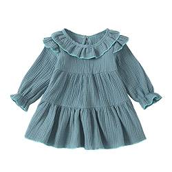 Herbst Kleinkind Baby Mädchen Baumwolle Leinen Rüschenkleid Puppenkragen Langarm High-Waist Solid Tutu Kleid Blau 100 2-3 Jahre von Alunsito