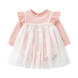 Kleinkind Baby Mädchen Herbst Winter Tunika Kleid Rüschen Langarm Strick Strampler Gänseblümchen Tüll Tutu Rock 80 12-18 Monate Rosa von Alunsito