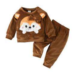 Kleinkind Baby Mädchen Kleidung Langarm Cartoon Fox Print T-Shirt Tops Elastische Taille Hosen Herbst Winter Warme Outfits Set Braun 6-9 Monate von Alunsito