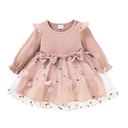 Kleinkind Baby Mädchen Prinzessin Kleid Geburtstag Rüschen Langarm Strickoberteil Splice Mesh Tüll Kleider Herbst Outfits Lang Blumen Rosa 3–6 Monate von Alunsito