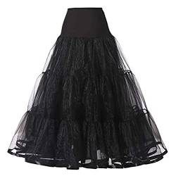 Langer Tüllrock für Damen plissiert A-Linie Tutu-Rock elastischer Rock mit hoher Taille einfarbiger Rock Petticoat fließender Mesh-Maxirock für Hochzeitsfeier Schwarz S/M von Alunsito