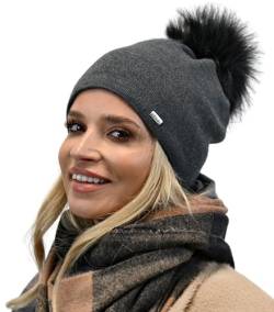 Alur Mütze Damen Beanie Wintermütze Strickmütze mit Bommel - Warme Elastisch Elegant Winter Mütze EKO Bommelmütze - Weiches Garn Stilvoll Universell Warm (Graphit) von Alur