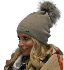 Alur Mütze Damen Beanie Wintermütze Strickmütze mit Bommel - Warme Elastisch Elegant Winter Mütze EKO Bommelmütze - Weiches Garn Stilvoll Universell Warm (Latte) von Alur