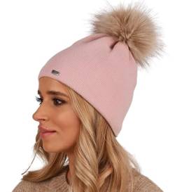 Alur Mütze Damen Beanie Wintermütze Strickmütze mit Bommel - Warme Elastisch Elegant Winter Mütze EKO Bommelmütze - Weiches Garn Stilvoll Universell Warm (Rosa) von Alur