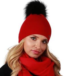 Alur Mütze Damen Beanie Wintermütze Strickmütze mit Bommel - Warme Elastisch Elegant Winter Mütze EKO Bommelmütze - Weiches Garn Stilvoll Universell Warm (Rot) von Alur