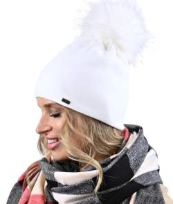 Alur Mütze Damen Beanie Wintermütze Strickmütze mit Bommel - Warme Elastisch Elegant Winter Mütze EKO Bommelmütze - Weiches Garn Stilvoll Universell Warm (Weiß) von Alur