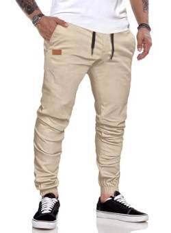 AlvaQ Chino Hose Herren Freizeithose Baumwolle Cargohose Herren Jogginghose mit Kordelzug Casual Hose mit Taschen Aprikose L von AlvaQ