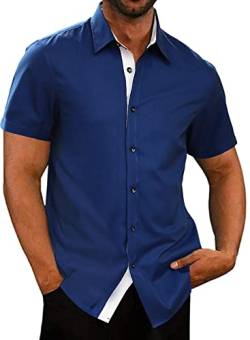 AlvaQ Hemd Herren Kurzarm Businesshemden Für Herren Freizeithemd Faltenfreies Kurzarmhemd Farbkontrast Sommerhemd Blau M von AlvaQ