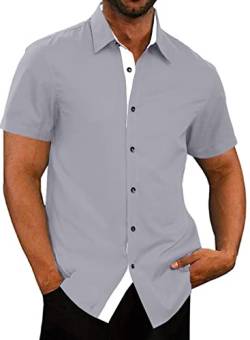AlvaQ Hemd Herren Kurzarm Businesshemden Für Herren Freizeithemd Faltenfreies Kurzarmhemd Farbkontrast Sommerhemd Grau XL von AlvaQ