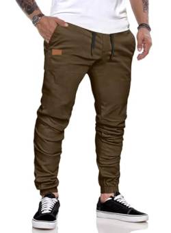 AlvaQ Herren Hose Chino Hose Herren Freizeithose Baumwolle Cargohose Herren Jogginghose mit Kordelzug Sporthose Casual Hose mit Taschen Braun XL von AlvaQ