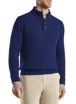 AlvaQ Herren Pullover Warmer Strickpullover Freizeit Rollkragen Sweater Knopf Basic Regular Fit Einfarbiger Pullover Navy blau XXL von AlvaQ