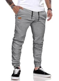 AlvaQ Jogginghose Herren Chino Hose Herren Freizeithose Baumwolle Cargohose Herren mit Kordelzug Casual Hose mit Taschen Grau M von AlvaQ