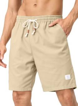 AlvaQ Khaki Kurze Hosen Herren Leinen Shorts Herren Herrenshorts aus Leinenmaterial Sportshorts Kurz Hosen mit Taschen 32 von AlvaQ