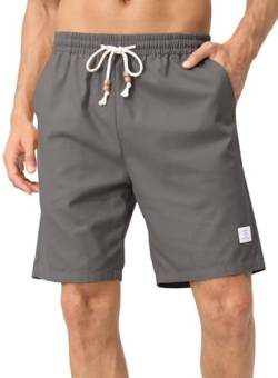AlvaQ Kurze Hosen Herren Leinen Shorts Herren Grau Herrenshorts aus Leinenmaterial Sportshorts Kurz Hosen mit Taschen 36 von AlvaQ