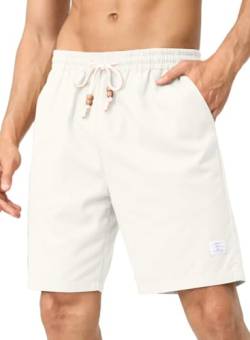 AlvaQ Kurze Hosen Herren Leinen Shorts Herren Herrenshorts aus Leinenmaterial Sportshorts Kurz Hosen mit Taschen Weiß 40 von AlvaQ