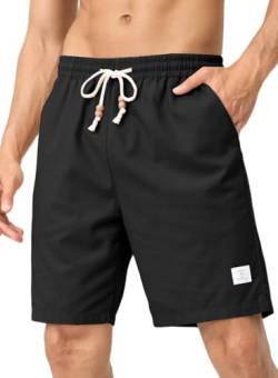AlvaQ Kurze Hosen Herren Leinen Shorts Herren Herrenshorts aus Leinenmaterial Sportshorts Schwarz Kurz Hosen mit Taschen 36 von AlvaQ