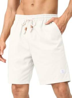 AlvaQ Kurze Hosen Herren Leinen Shorts Herren Herrenshorts aus Leinenmaterial Weiß Sportshorts Kurz Hosen mit Taschen 38 von AlvaQ