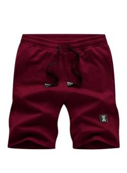 AlvaQ Leinenhose Herren Kurze Hose Herren Baumwolle Freizeithose Shorts Herren Mit Taschen Rot von AlvaQ