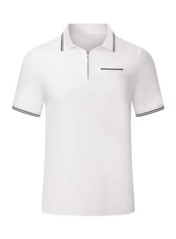 AlvaQ Poloshirt Herren Baumwolle Golf Polo Viertelreißverschluss Shirt Kontrastierende Ärmelbündchen Gestricktes Polo Shirt von AlvaQ