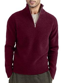 AlvaQ Pullover Herren Stehkragen Pullover Herren Pullover klassisch Herren Zip Pulli Herren Rot L von AlvaQ