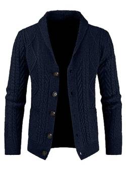 AlvaQ Strickjacke Herren V Ausschnitt Strick Cardigan Langarm Knöpfe Strickpullover Blau Einfarbige Strickmantel XXL von AlvaQ