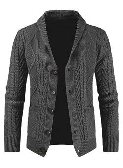 AlvaQ Strickjacke Herren V Ausschnitt Strick Cardigan Langarm Knöpfe Strickpullover Einfarbige Strickmantel S Grau von AlvaQ