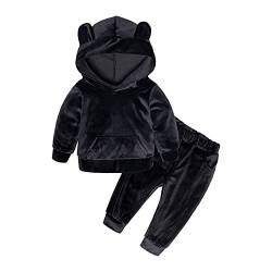 Alvivi Baby Jogginganzug Kapuzenpullover mit Jogginghose Langarm Samt Flauschig Hausanzug Kinder Hoodie Bekleidung Sportanzug Wf Schwarz 86-92 von Alvivi