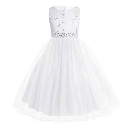 Alvivi Blumenmädchen Mädchen Kleider Festlich Hochzeit Brautjungfernkleid Prinzessin Tutu Kleid Kommunionkleid Geburtstag Party Kleid Gr.98-176 Weiß 164 von Alvivi