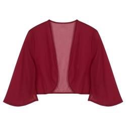 Alvivi Damen Bolero Jacke Chiffon 3/4 Ärmel Festlich Shrug Top Kurze Schulterjacke Elegant Cardigan Tops für Hochzeit Abendkleid Partykleid S-3XL A Weinrot XL von Alvivi