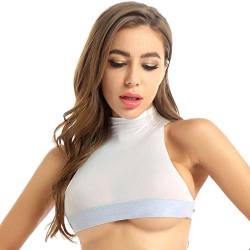 Alvivi Damen Crop Top Durchsichtig Rollkragen Oberteile Bauchfrei Tank Tops Weste Sport BH Dessous Unterwäsche Weiß Einheitsgröße von Alvivi