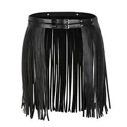 Alvivi Damen Fransen Rock Gürtel Quaste Rock PU Lederrock Gothic Punk Kostüm Tanz Party Clubwear Verstellbare Größe A Schwarz Einheitsgröße von Alvivi