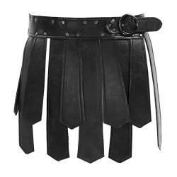 Alvivi Damen Fransen Rock Gürtel Quaste Rock PU Lederrock Gothic Punk Kostüm Tanz Party Clubwear Verstellbare Größe F Schwarz Einheitsgröße von Alvivi