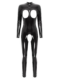 Alvivi Damen Jumpsuit Wetlook Leopard Body Ouvert Hose Leder-Optik Catsuit Overall Ganzkörperanzug Tight Leggings Pants Party Clubwear Aa Schwarz A 3XL von Alvivi