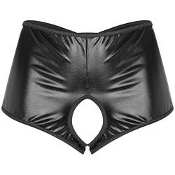 Alvivi Damen Letex ouvert-Panty Wetlook ouvert-Slip Tanga Dessous-Unterwäsche Frauen offener Schritt Kunstleder Shorts Clubwear C Schwarz XL von Alvivi