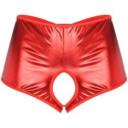 Alvivi Damen Letex ouvert-Panty Wetlook ouvert-Slip Tanga Dessous-Unterwäsche Frauen offener Schritt Kunstleder Shorts Clubwear Ca Rot S von Alvivi