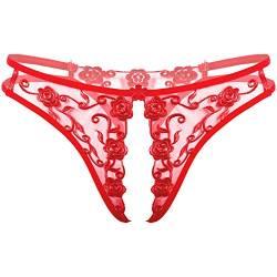 Alvivi Damen Spitze Slip Ouvert Höschen Sexy String Frauen Mini Tanga Panties Offener Schritt Unterwäsche Reizwäsche Aa Rot Einheitsgröße von Alvivi