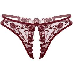 Alvivi Damen Spitze Slip Ouvert Höschen Sexy String Frauen Mini Tanga Panties Offener Schritt Unterwäsche Reizwäsche Aa Weinrot Einheitsgröße von Alvivi