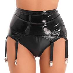 Alvivi Damen Strumpfhaltergürtel mit G-String Socken Strumpfband Mini Rock Wetlook Strumpfgürtel Lack Leder Rock Party Club Dessous-Kleid Clubwear B Schwarz Ohne String 3XL von Alvivi