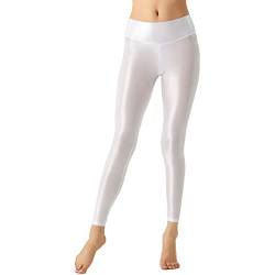 Alvivi Damen Strumpfhosen Glanz Leggings Tight Hose Elastische Lange Hose Sporthose Yoga Tanzhose Weiß XL von Alvivi