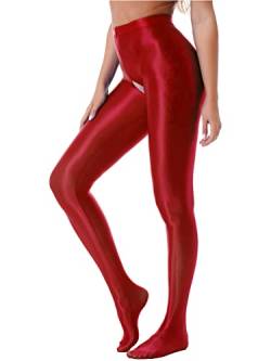 Alvivi Damen Strumpfhosen Glanz Leggings Tight Hose Lange Unterhosen Unterwäsche Schlafhose Dessous Reizwäsche M-XL A Rot L von Alvivi