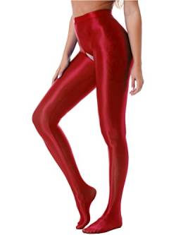 Alvivi Damen Strumpfhosen Glanz Leggings Tight Hose Lange Unterhosen Unterwäsche Schlafhose Dessous Reizwäsche M-XL A Rot M von Alvivi