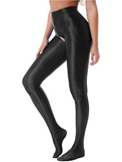 Alvivi Damen Strumpfhosen Glanz Leggings Tight Hose Lange Unterhosen Unterwäsche Schlafhose Dessous Reizwäsche M-XL A Schwarz M von Alvivi