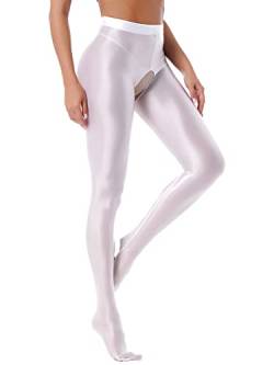 Alvivi Damen Strumpfhosen Glanz Leggings Tight Hose Lange Unterhosen Unterwäsche Schlafhose Dessous Reizwäsche M-XL A Weiß M von Alvivi