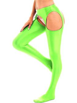 Alvivi Damen Strumpfhosen Glanz Leggings Tight Hose Lange Unterhosen Unterwäsche Schlafhose Dessous Reizwäsche M-XL B Fluorescent Grün L von Alvivi