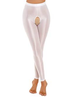 Alvivi Damen Strumpfhosen Glanz Leggings Tight Hose Lange Unterhosen Unterwäsche Schlafhose Dessous Reizwäsche M-XL D Weiß L von Alvivi