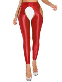 Alvivi Damen Strumpfhosen Glanz Leggings Tight Hose Lange Unterhosen Unterwäsche Schlafhose Dessous Reizwäsche M-XL E Rot A L von Alvivi