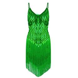 Alvivi Damen Tanzkleid Glänzend Pailletten Cocktail Partykleid Latein Rumba Cha Cha Tango Samba Bauchtanz Kleid Fasching Karneval Kleid A Grün Einheitsgröße von Alvivi